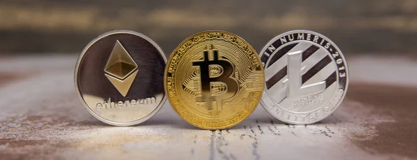 Κρυπτό Νόμισμα Bitcoin Litecoin Και Ethereum — Φωτογραφία Αρχείου