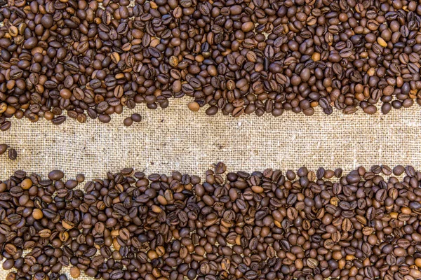 Kaffebönor Burlap Bakgrund — Stockfoto