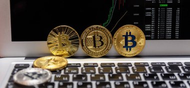 Altın bitcoins ve grafik monitör