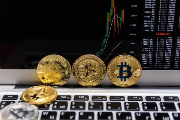Altın bitcoins ve grafik monitör