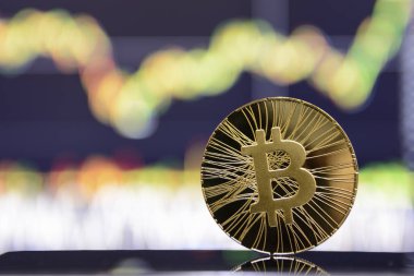 Altın bitcoin ve grafik monitör