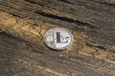 Bronz arka plan üzerinde gümüş Litecoin