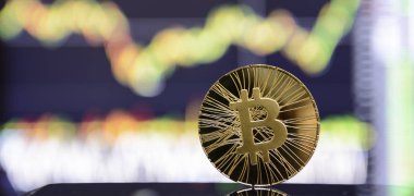 Altın bitcoin ve grafik monitör
