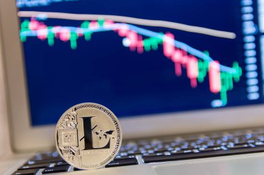 Defter keydoard üzerinde gümüş Litecoin