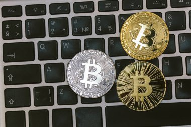 notebook klavye üzerinde altın bitcoins