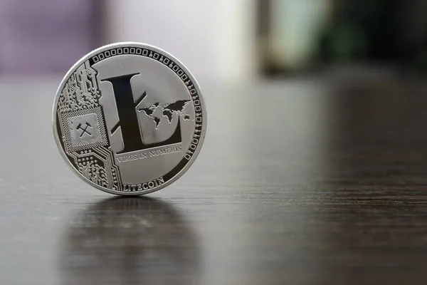 Vue Rapprochée Litecoin Sur Fond Concept Crypto Monnaie — Photo