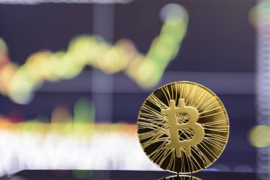  Altın bitcoin ve grafik monitör