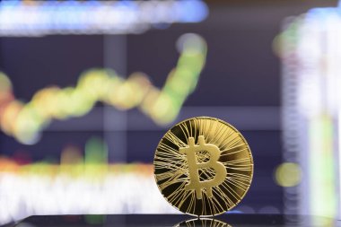  Altın bitcoin ve grafik monitör