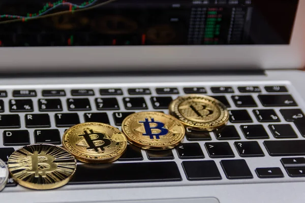  ile grafik ekran üzerinde klavye üzerinde altın bitcoin