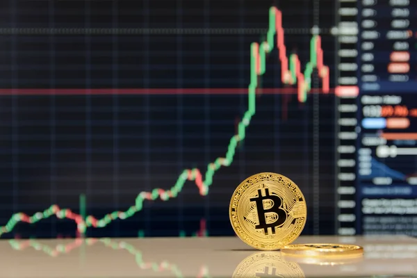 Altın bitcoin ve grafik monitör
