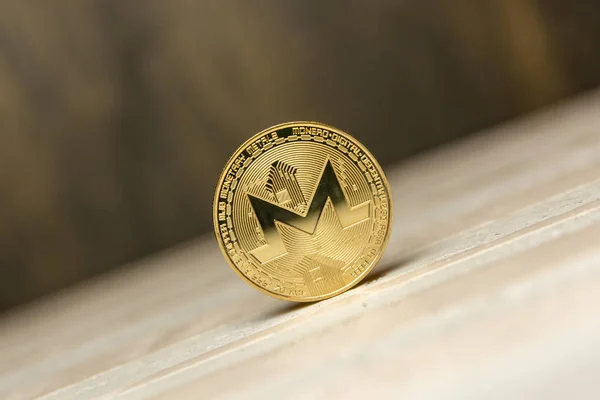 Monero Dorado Sobre Fondo Hecho Yeso Decorativo — Foto de Stock