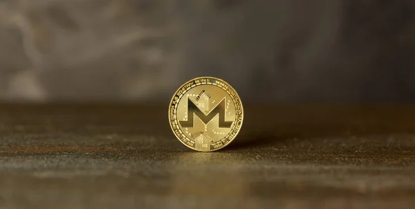 Monero Dorado Sobre Fondo Hecho Yeso Decorativo — Foto de Stock