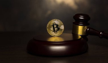 tokmak altın bitcoin yaşında bronz zemin üzerine yargıç