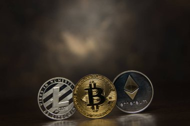 crypto currency: bitcoin litecoin and ethereum clipart