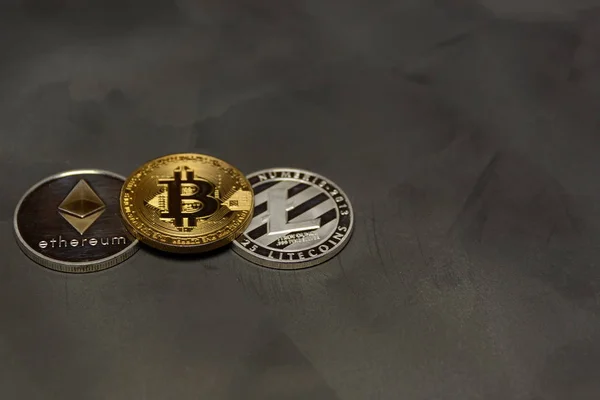 Crypto Mata Uang Bitcoin Litecoin Dan Ethereum — Stok Foto