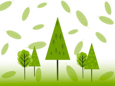 Yüzen yeşil yapraklı bahar ağaçları çizgi filmi