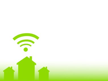 Kablosuz ağ sinyali ve ağ düğümleri olan ev beyaz arkaplan çizimi