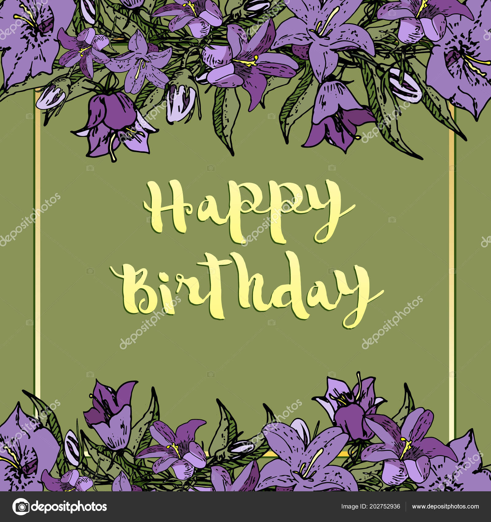 Vector Carré Carte Avec Fleurs Joyeux Anniversaire Image