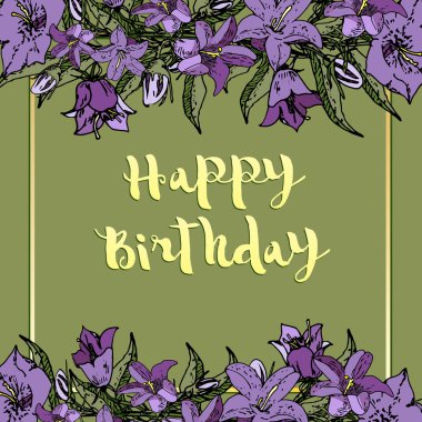 Vektör çiçeklerle kare kartı. Doğum günün kutlu olsun