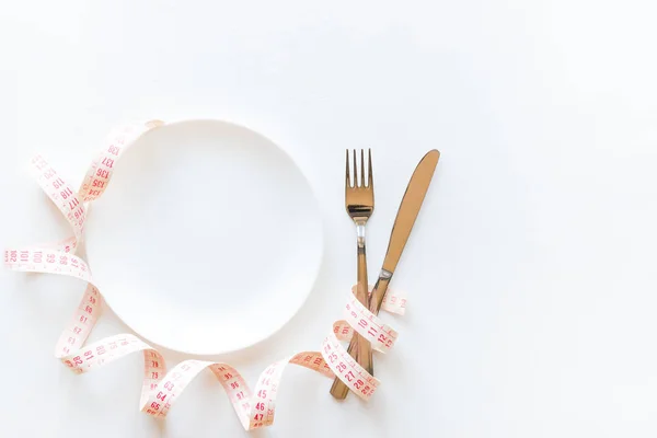 Empty Plate Cutlery Measuring Tape Mockup — Stock Photo, Image