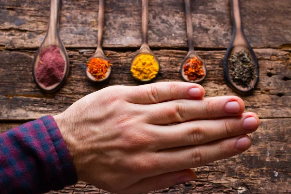 Man Refuses Spices Seasonings Concept Stop Allergy — Stock Photo, Image