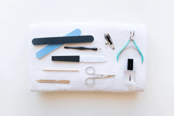 Tools Manicure White Towel — Stock Photo, Image