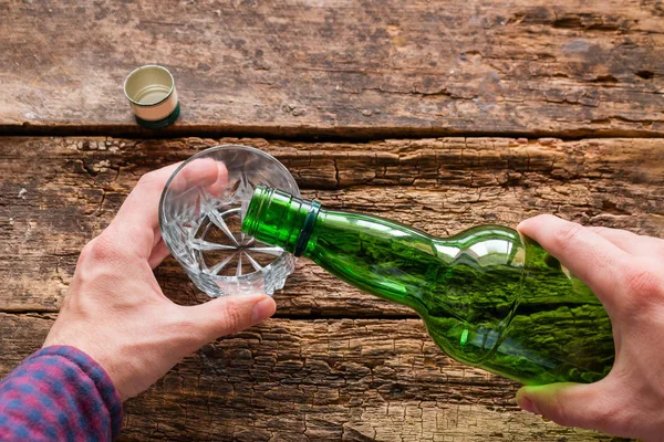 Pours Alcohol Wooden Background — Stock Photo, Image