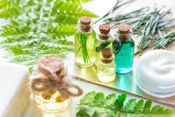 natural oils and cosmetics for face and body care close-up