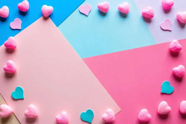 Рамка Розовых Сердец День Святого Валентина Цветном Фоне Копировальным Пространством — стоковое фото