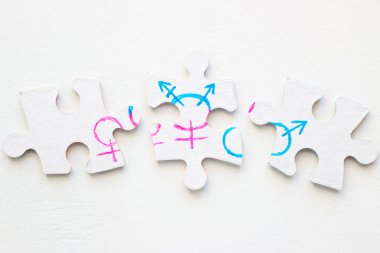 Detayları boyalı cinsiyet sembolleri ile bulmaca. cinsiyet eşitliği kavramı