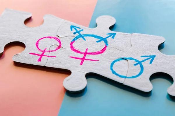 与性别符号的拼图 两性平等概念 — 图库照片