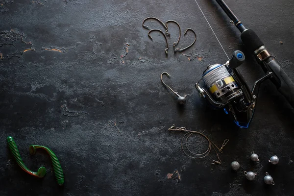 Artes Pesca Espacio Para Texto Sobre Fondo Negro — Foto de Stock