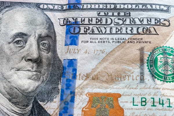 100 Доларовий Рахунок Портрет Франкліна Близькі Концепції Економічної Кризи — стокове фото