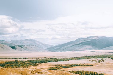 Bulutlu gökyüzü renkli yumuşak tepelerde.