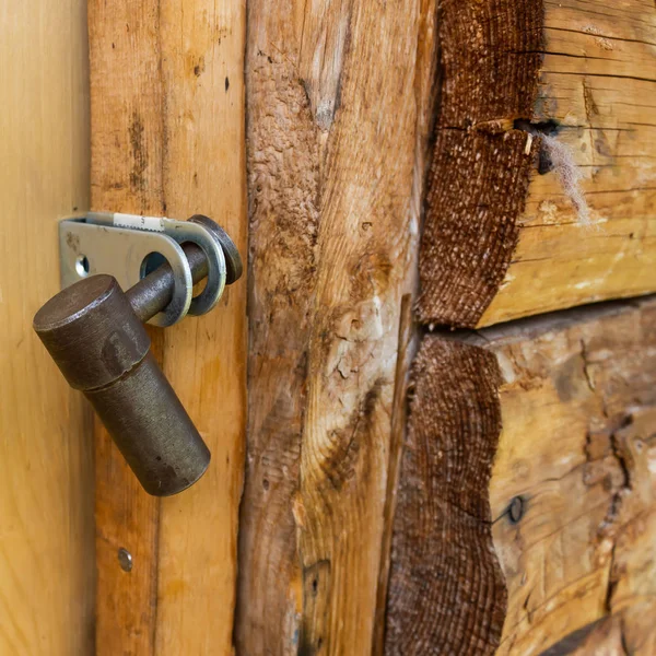 Iron Lock Closed Wooden Door Security Data Storage Outdated Protection — Stock Photo, Image