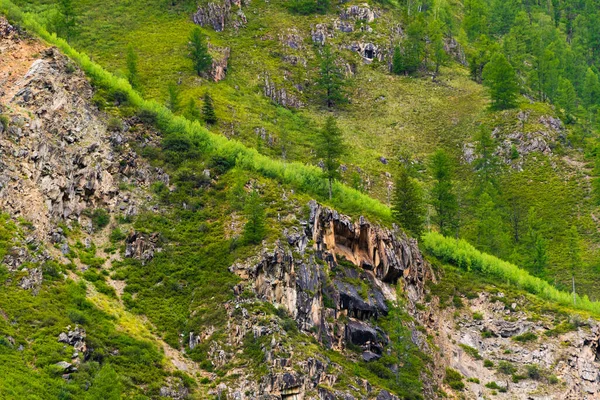 Bergskedja Med Klippavsatser Och Barrskog Turistväg För Vandring — Stockfoto