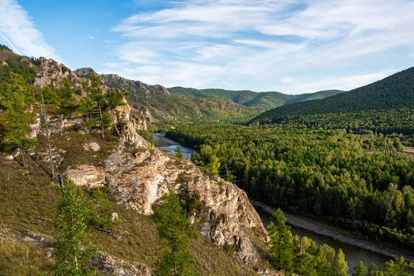 Douces Collines Verdoyantes Sous Ciel Nuageux Bleu Panorama Paysage Montagneux — Photo