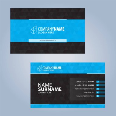 Kartvizit şablonu. Mavi ve siyah, resimde Vector10