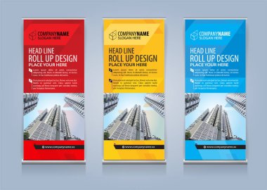 Roll Up Banner şablon tasarım vektör çizim, sunum ve broşür ve ilan. Vektör çizim
