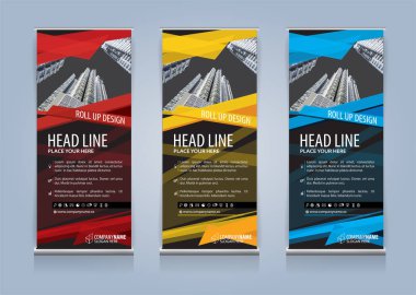 Roll Up Banner şablon tasarım vektör çizim, sunum ve broşür ve ilan. Vektör çizim