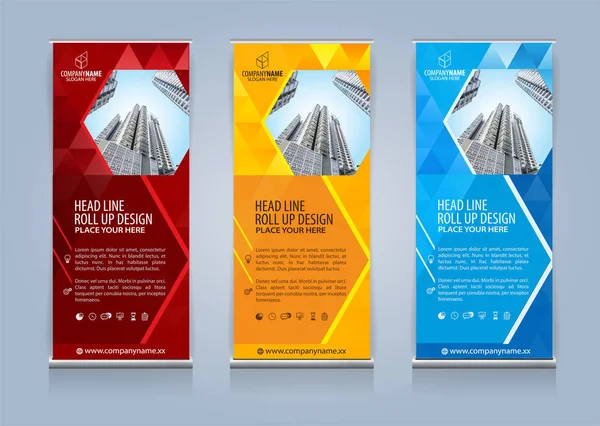 Roll Up Banner şablon tasarım vektör çizim, sunum ve broşür ve ilan. Vektör çizim