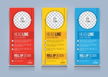 Roll Up Banner şablon tasarım vektör çizim, sunum ve broşür ve ilan. Vektör çizim