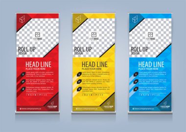 Roll Up Banner şablon tasarım vektör çizim, sunum ve broşür ve ilan. Vektör çizim