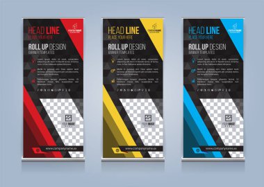 Roll Up Banner şablon tasarım vektör çizim, sunum ve broşür ve ilan. Vektör çizim