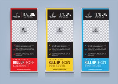 Roll Up Banner şablon tasarım vektör çizim, sunum ve broşür ve ilan. Vektör çizim