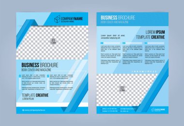 Mavi ve beyaz iş broşürü. Broşür şablonu. Kitap, Dergi kapağı. Vektör çizim