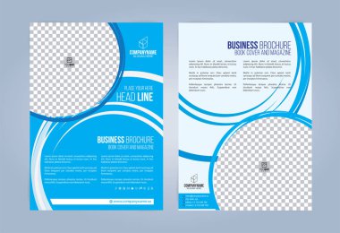 Mavi ve beyaz iş broşürü. Broşür şablonu. Kitap, Dergi kapağı. Vektör çizim
