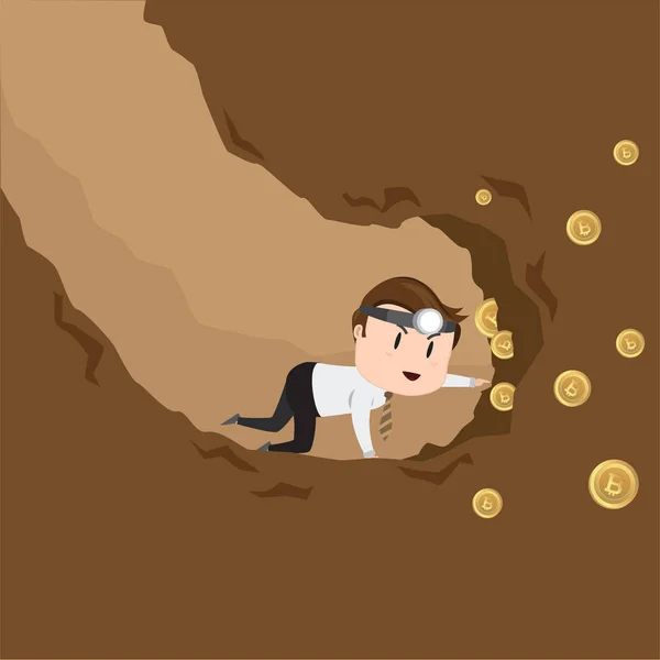 İşadamı karakter incelemesi bitcoins, vektör çizim