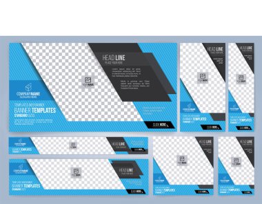 Mavi ve Siyah Web pankartları, fotoğraf için standart boyutlar, modern tasarım