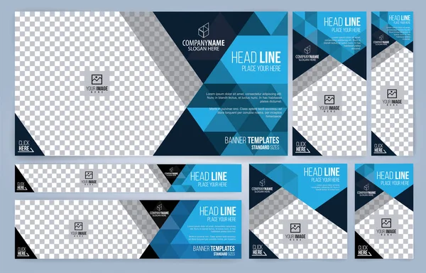 Mavi ve Siyah Web pankartları, fotoğraf için standart boyutlar, modern tasarım